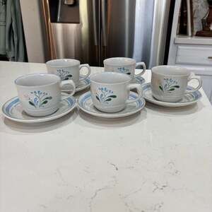 Fascino Stoneware Japan Floral Teacup and Saucer Set of 5